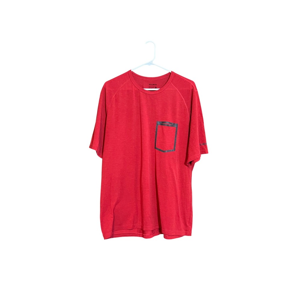 Giro Mens XL Red Heathered Short Sleeve Cycling Jersey Bonded Pocket MTB Tee